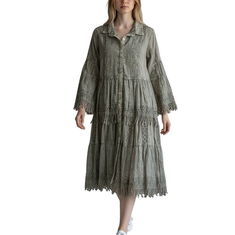 Paper Lace Celestial Embroidered Tassel Maxi Dress - M